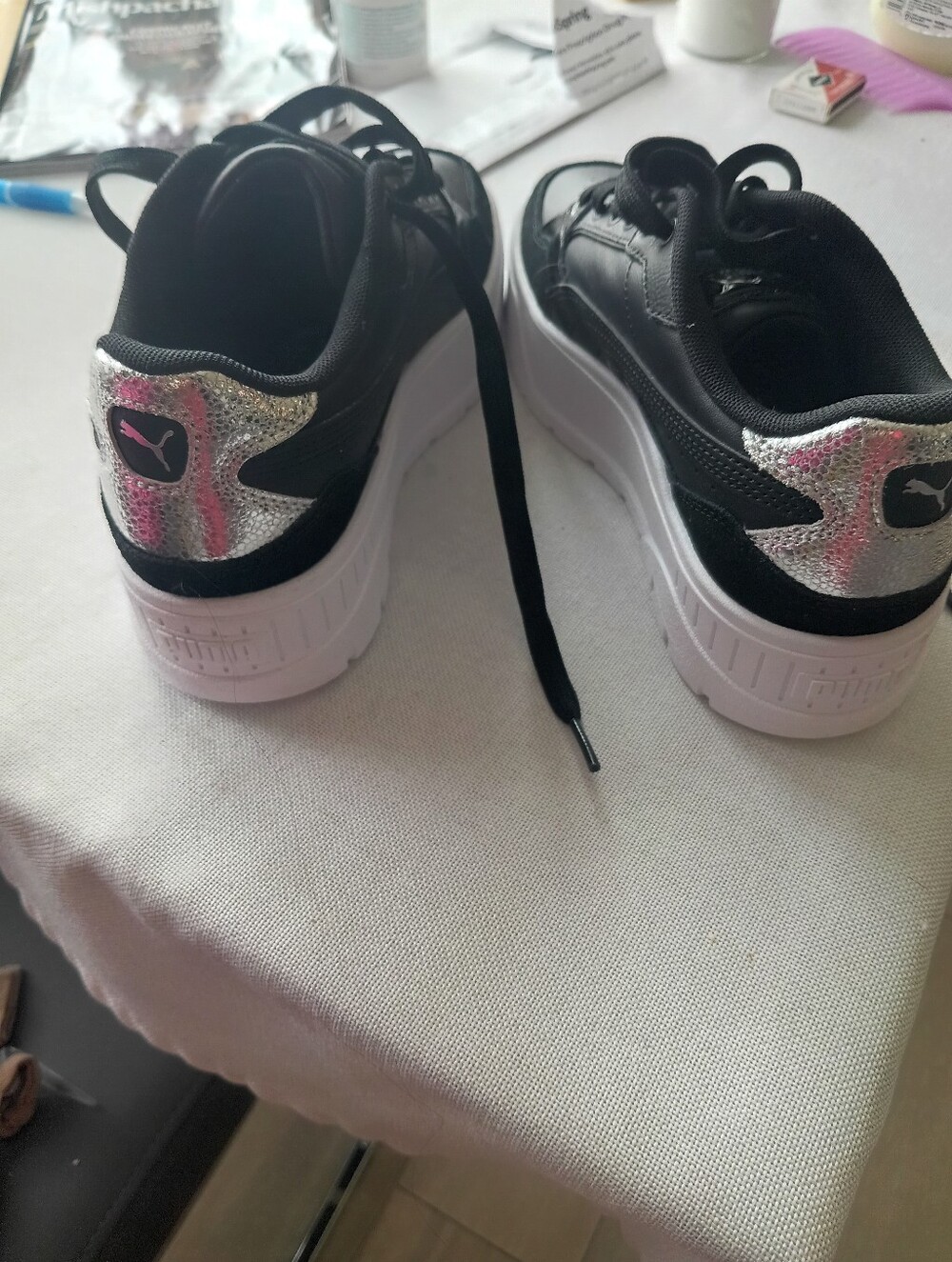 Puma Black with Metallic Silver Heel Platform Sneakers